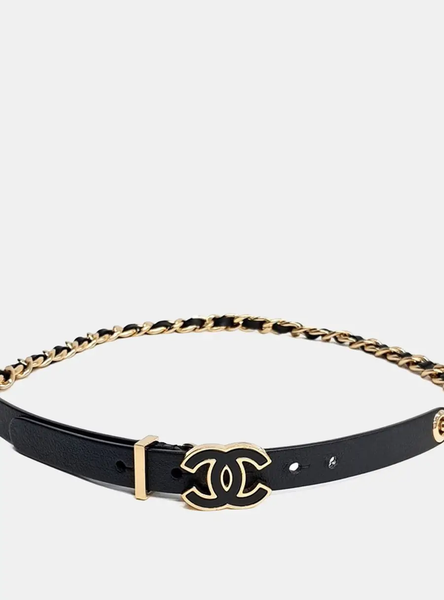 Chanel Leather Black chain belt