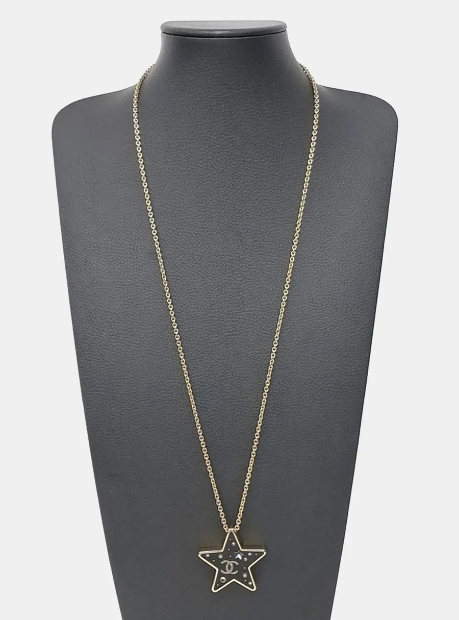 Chanel CC Black/Gold Star Pendent Necklace