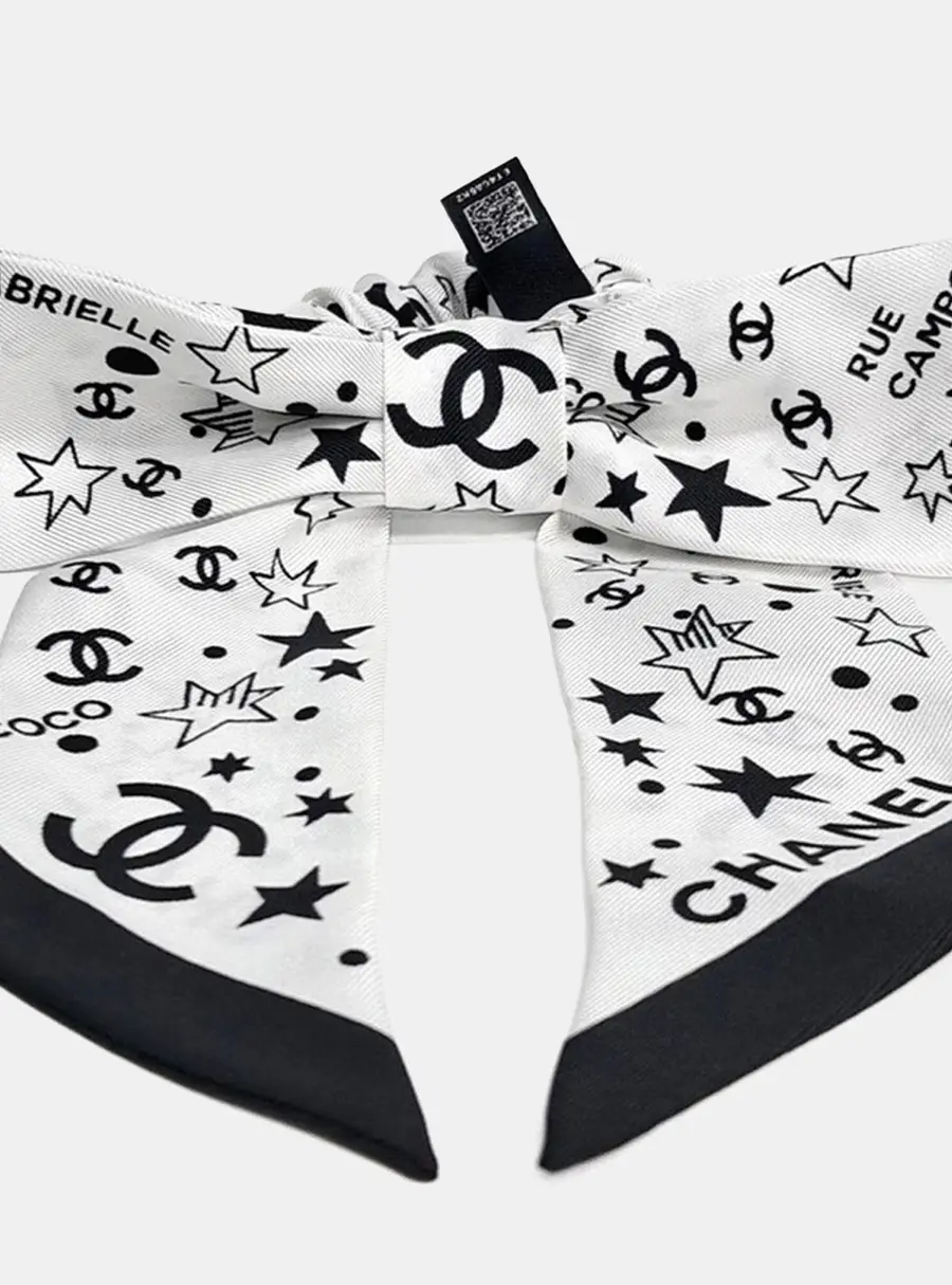 Chanel Black/White Silk Hair Scrunchie