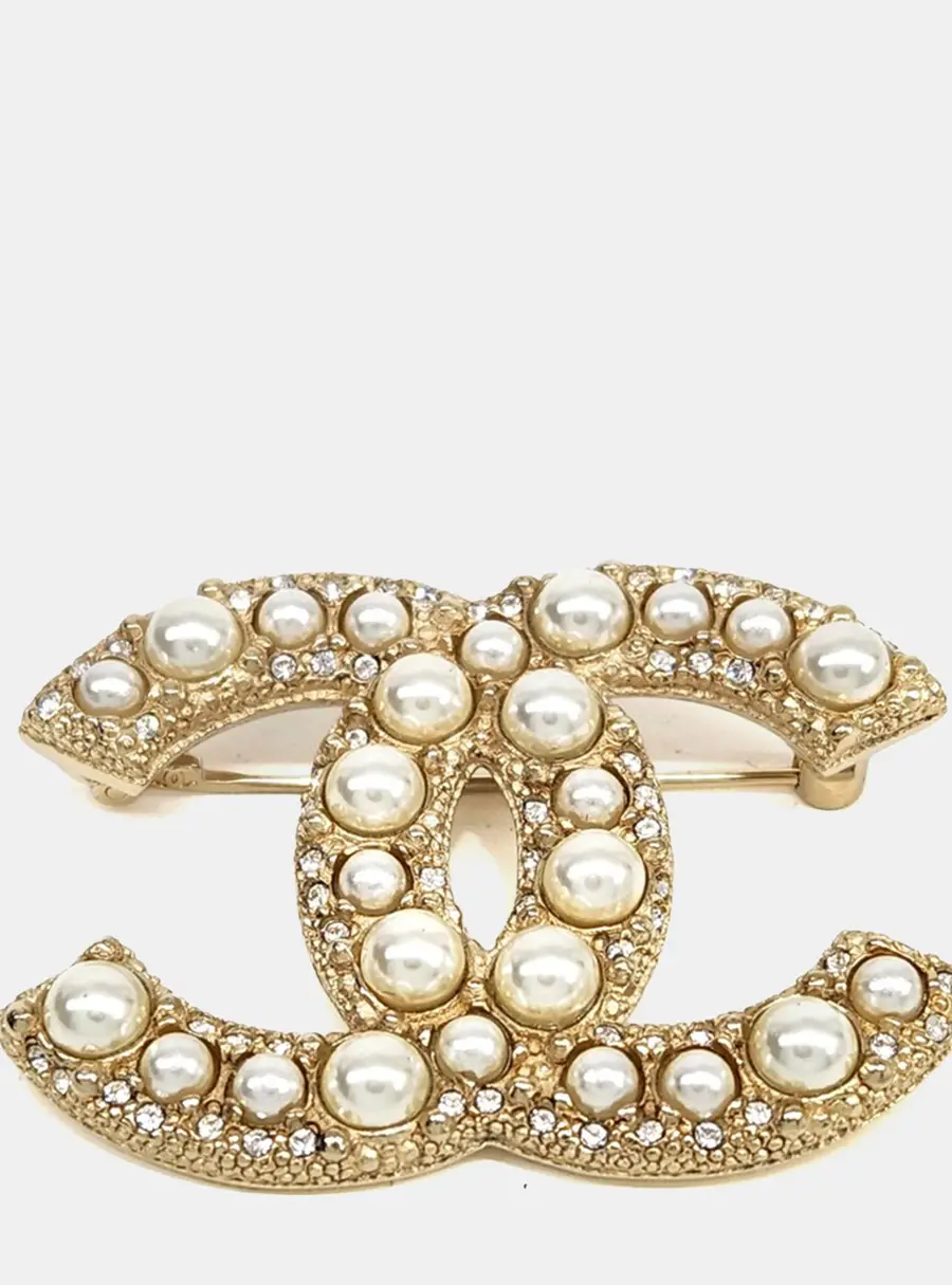 Chanel CC Gold Pearl Brooch