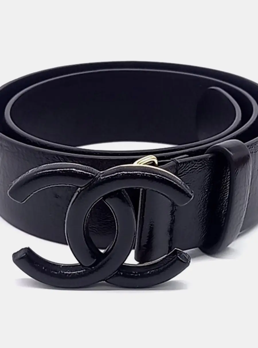 Chanel Black Leather Logo Belt
