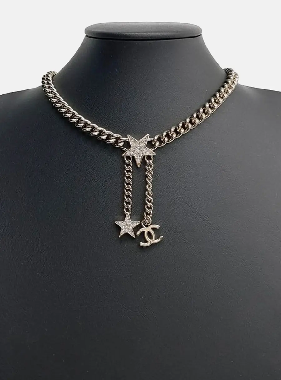 Chanel Star and CC Pendant Gold Tone Necklace