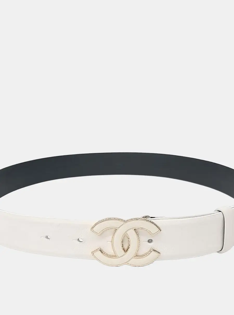 Chanel Leather White logo belt
