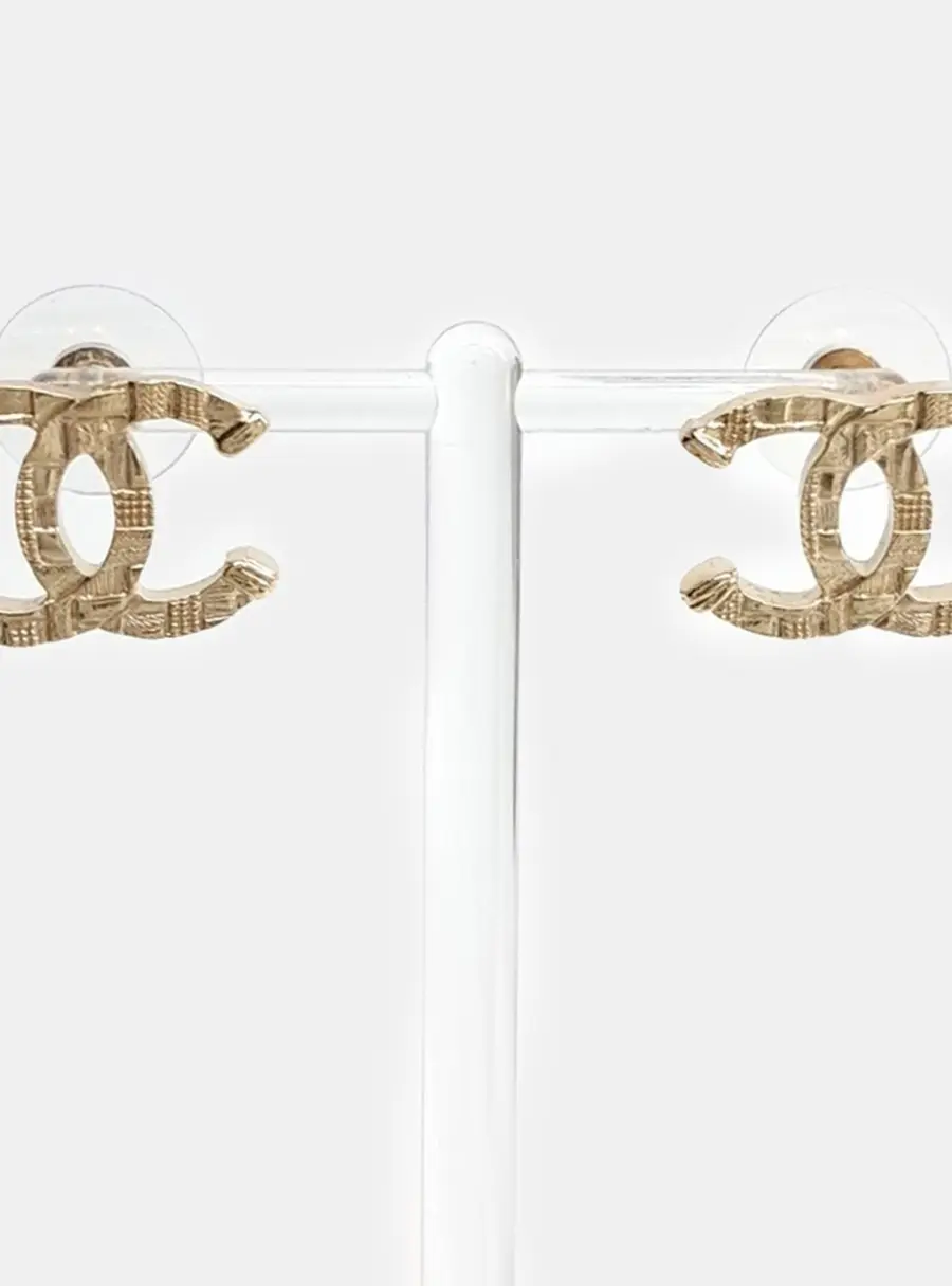 Chanel Logo Gold Tone Earrings
