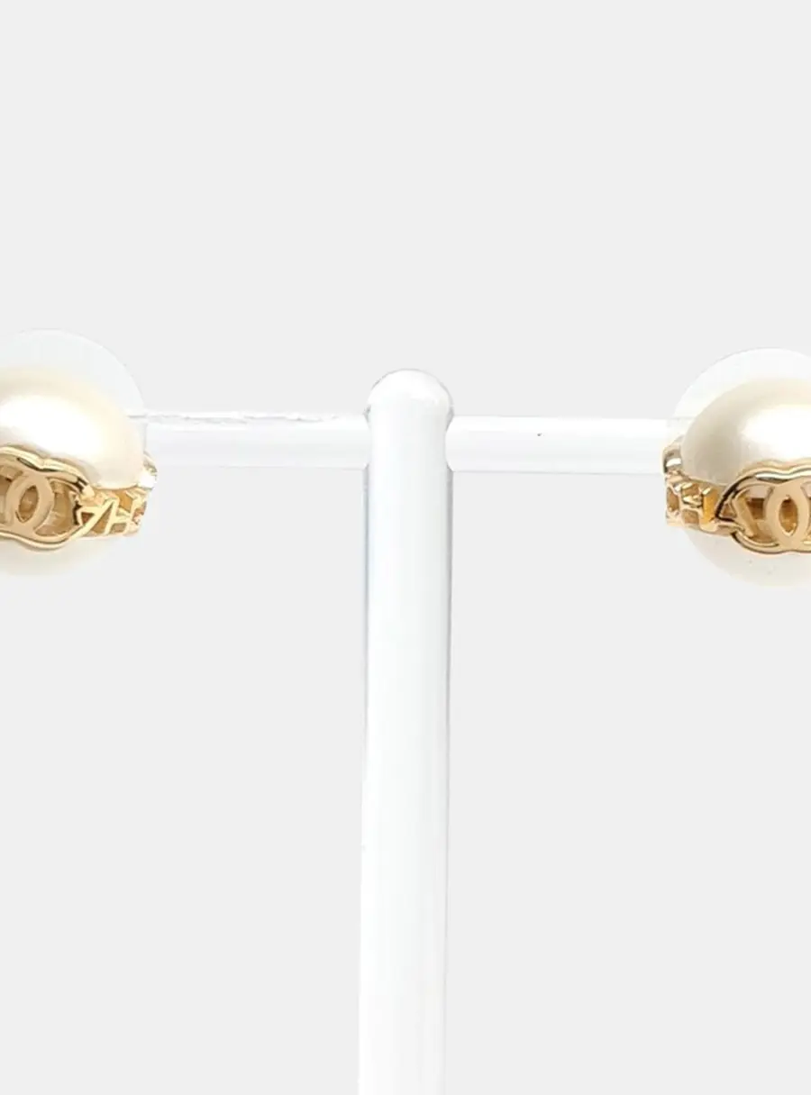 Chanel Pearl Gold Tone Earrings
