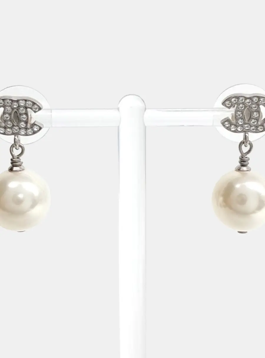 Chanel Pearl Logo Earrings