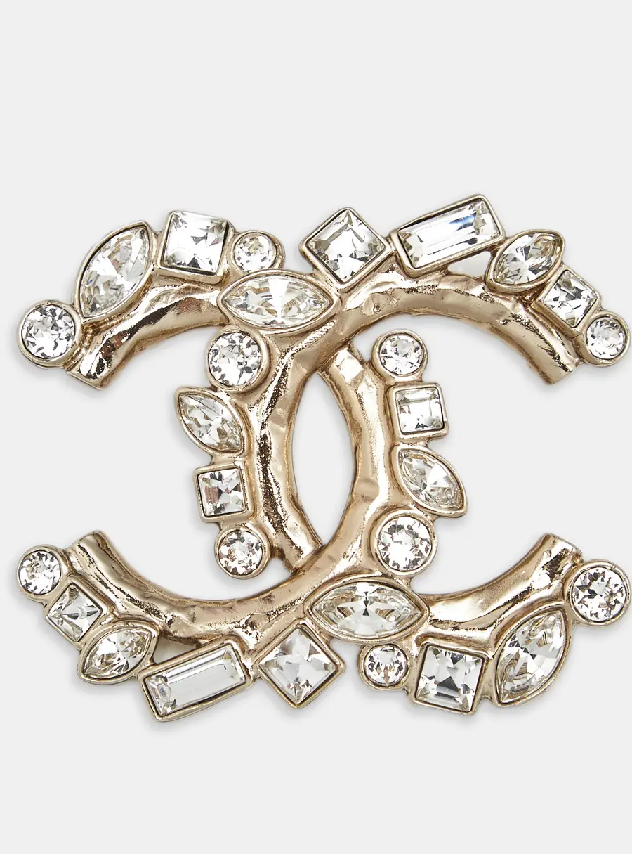 Chanel CC Crystals Gold Tone Brooch