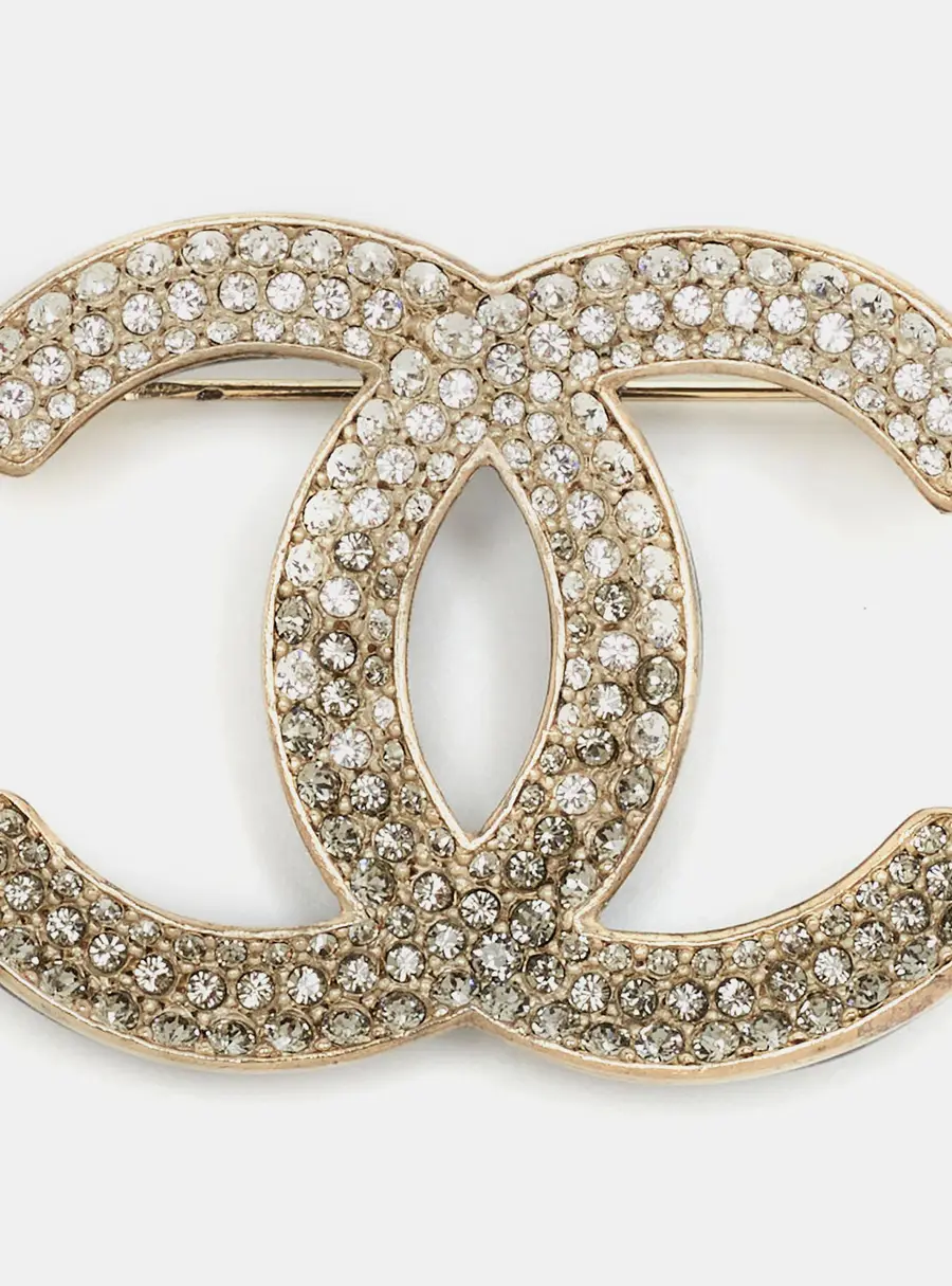 Chanel CC Crystals Enamel Gold Tone Brooch