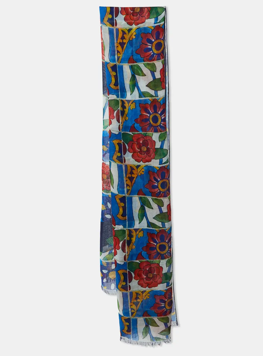 Chanel Blue CC Camelia Print Cashmere & Silk Scarf