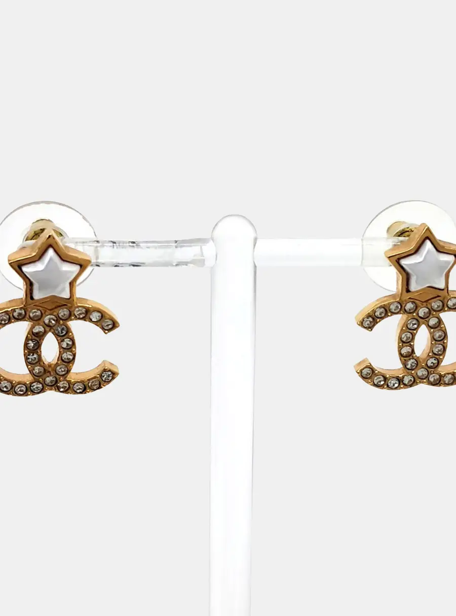 Chanel CC Star Gold Tone Earrings