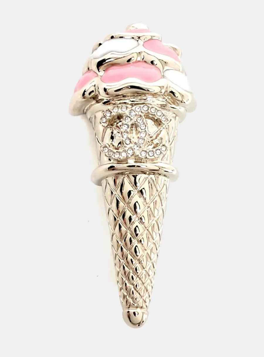 Chanel Gold/Pink Crystals Enamel Ice Cream Brooch