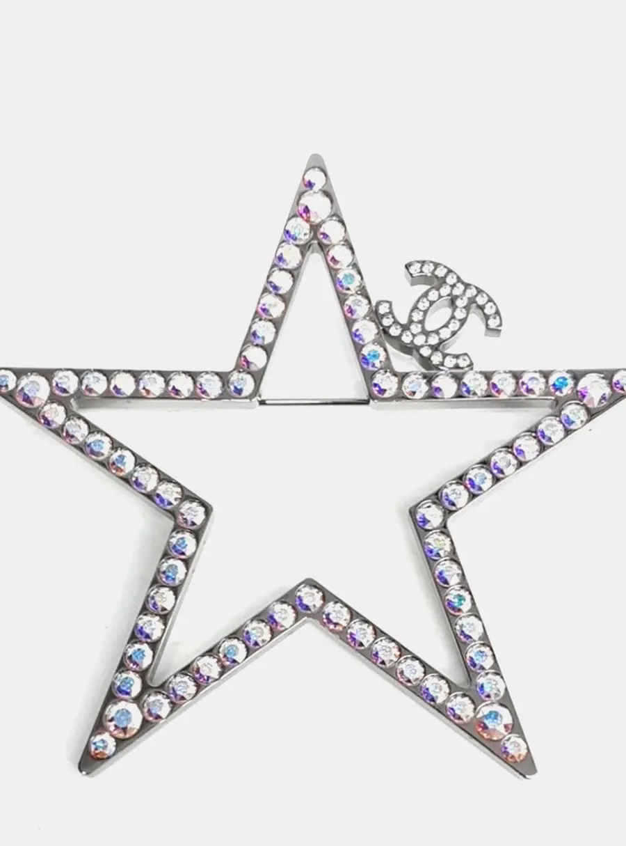 Chanel CC Star Silver Crystal Brooch
