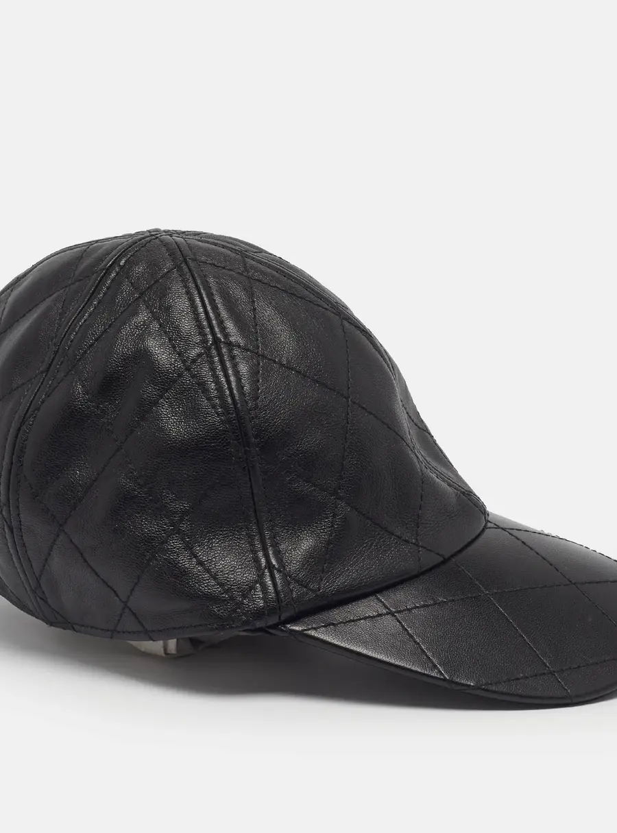 Chanel Black Diamond Quilted Leather Baseball Cap M