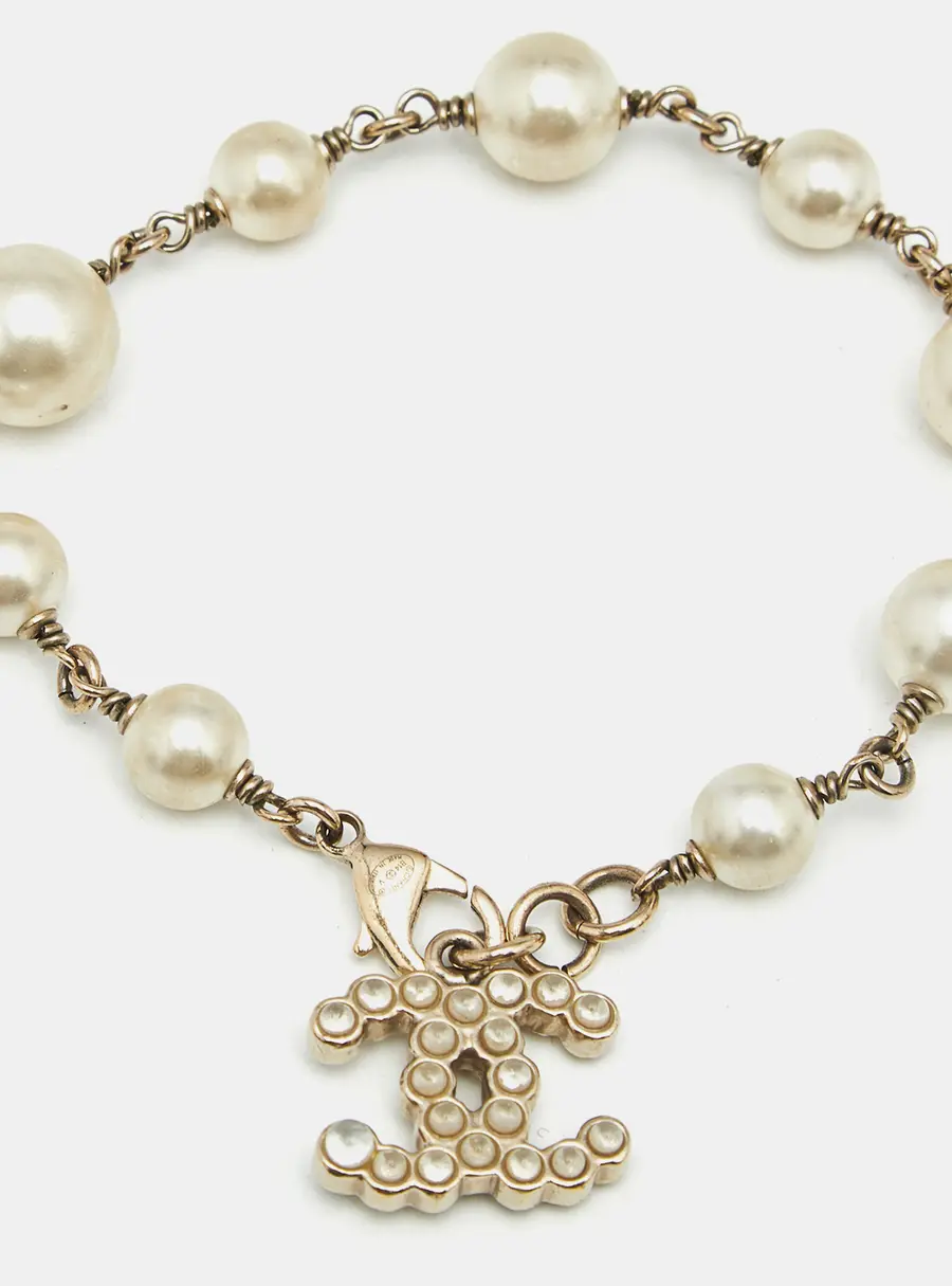 Chanel CC Faux Pearls Gold Tone Bracelet
