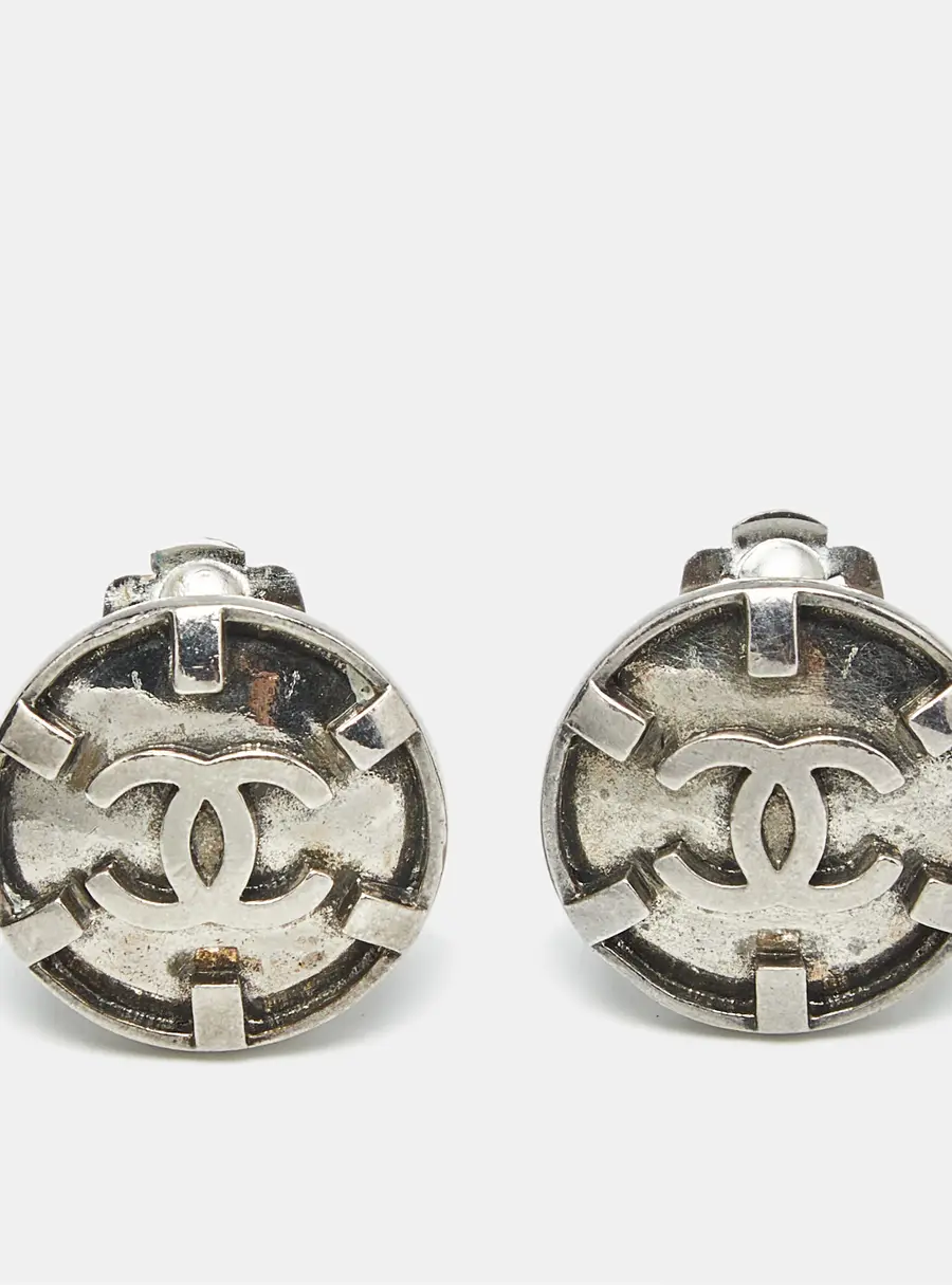 Chanel CC Silver Tone Earrings