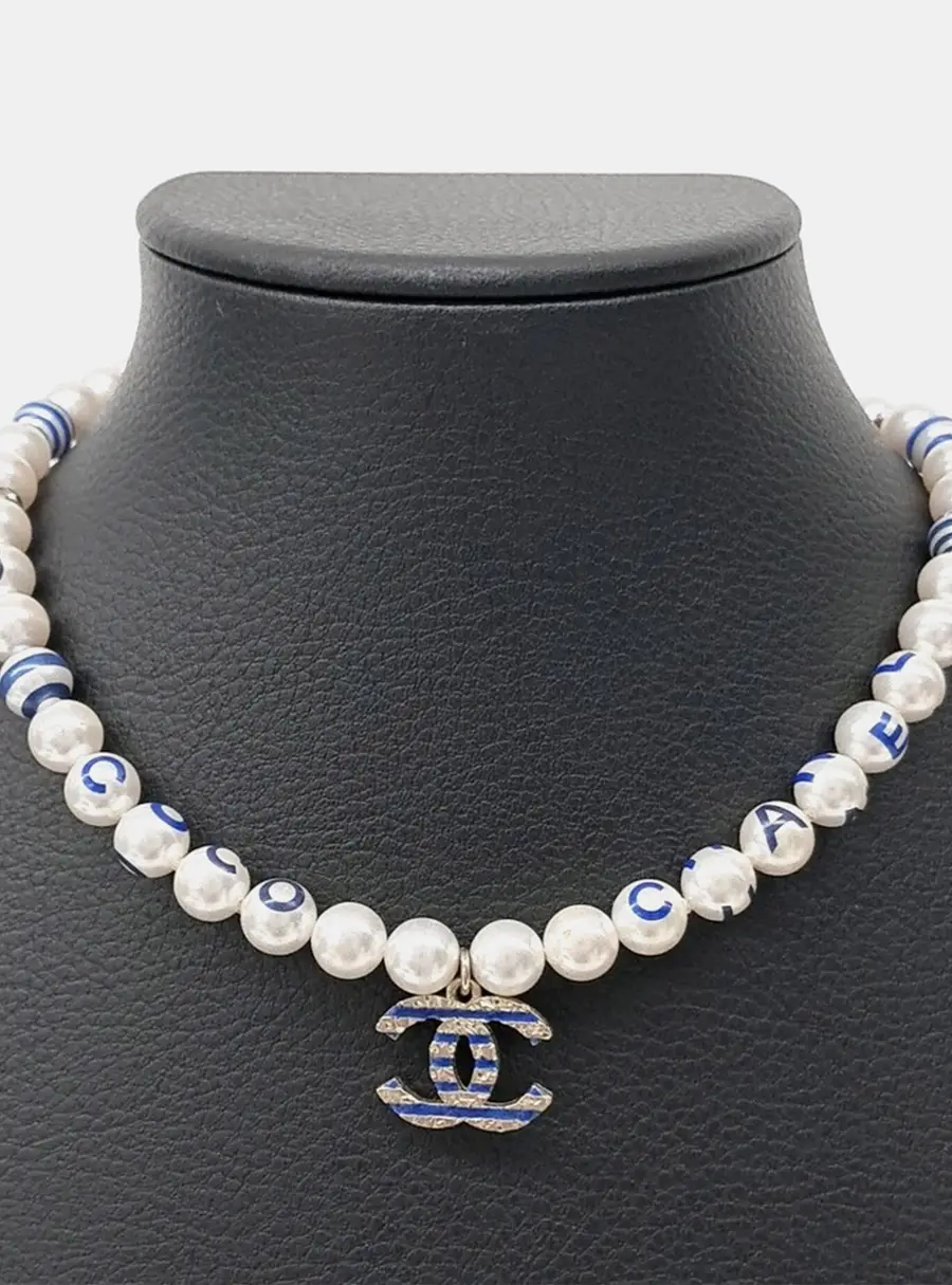 Chanel CC Blue/White Pearl Necklace