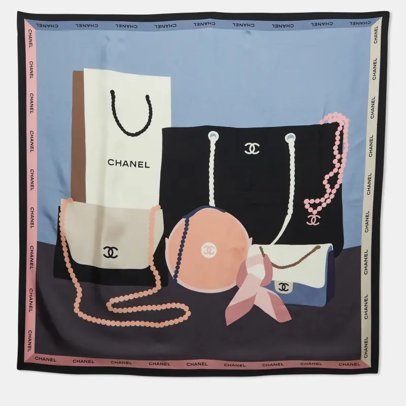 Chanel Multicolor Bag Print Silk Square Scarf
