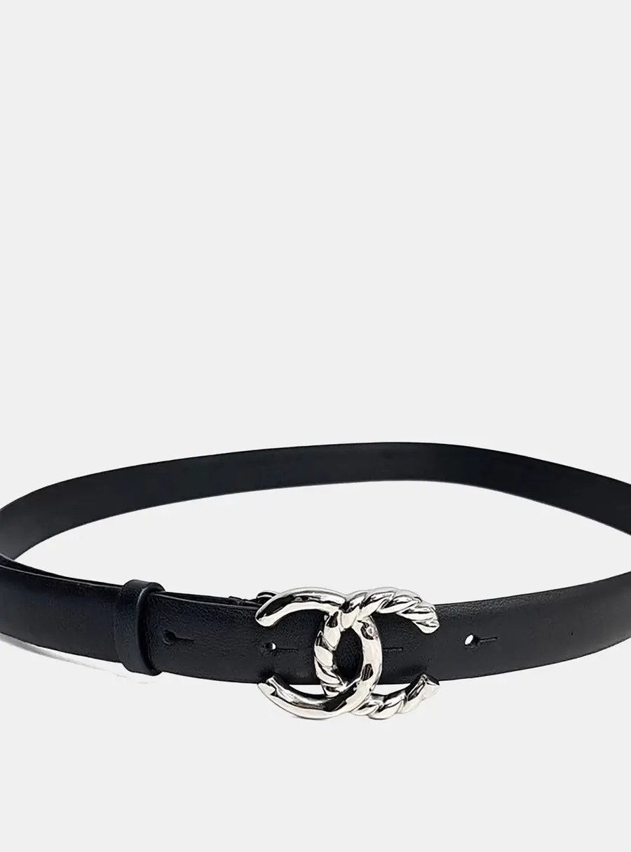 Chanel Logo Black Leather Belt
