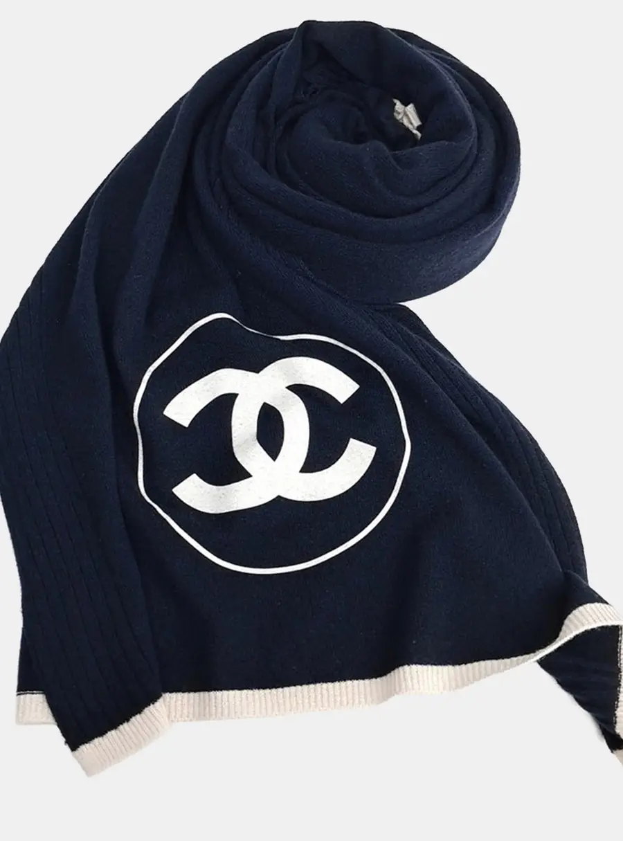 Chanel CC Navy Blue Cashmere Scarf