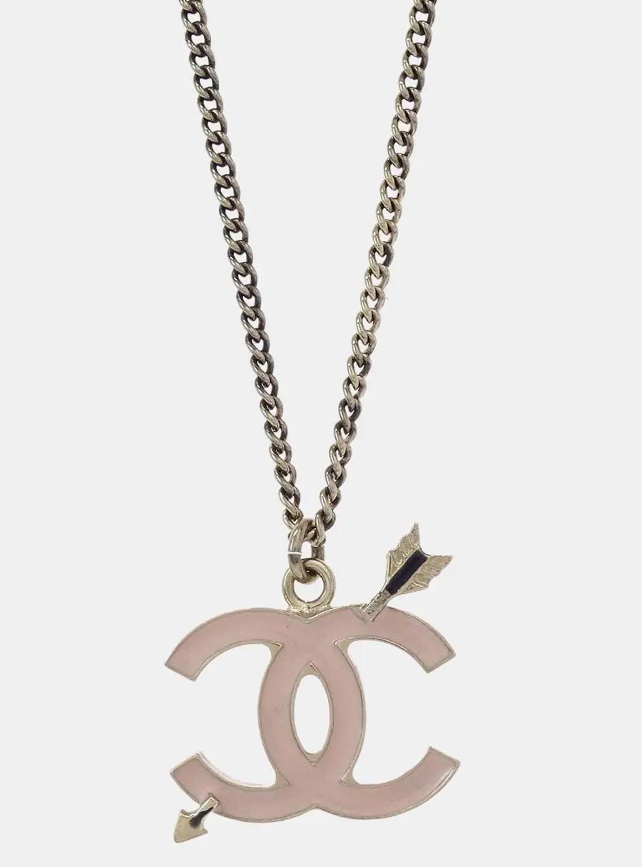 Chanel CC Arrow Light Pink Enamel Gold Plated Metal Women's Pendant Necklace