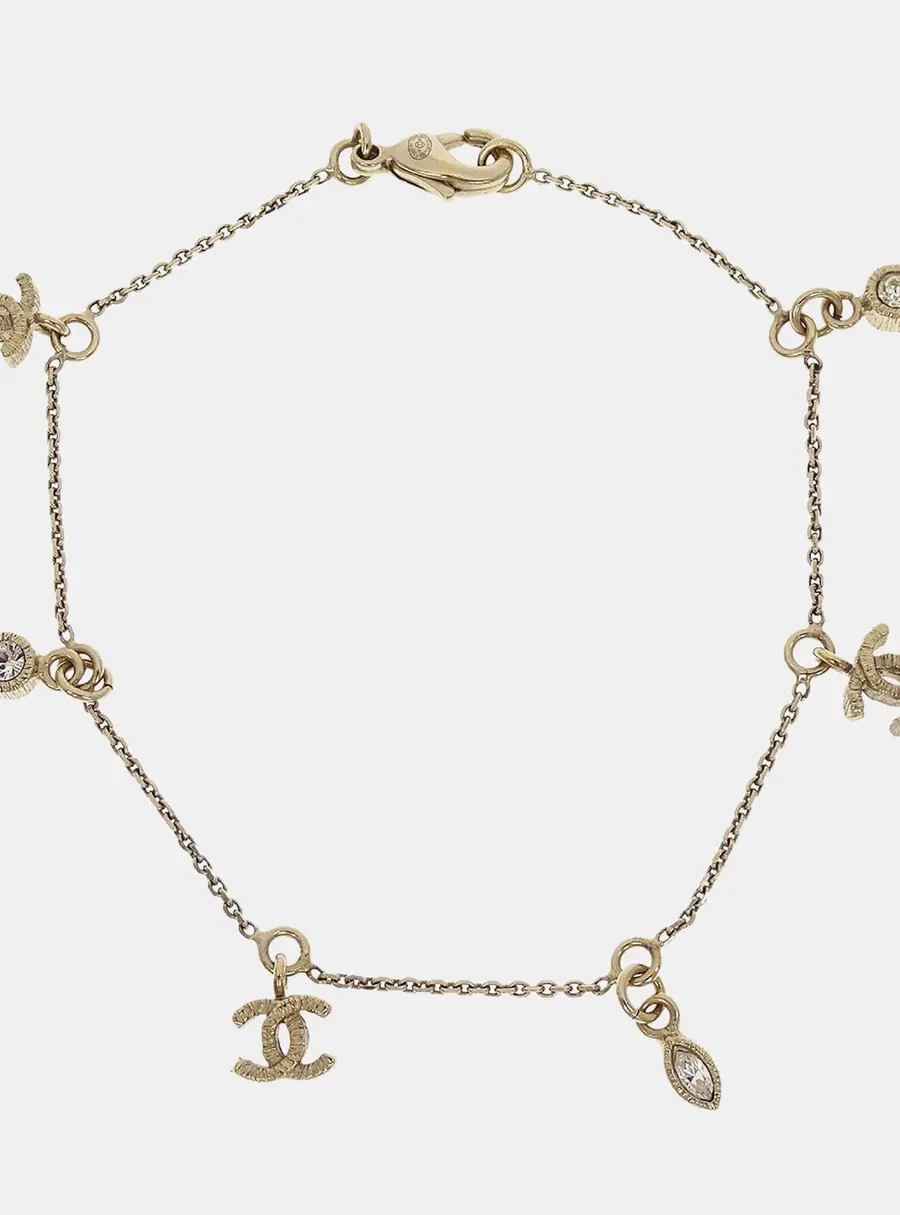 Chanel CC Charm Rhinestone Gold Plated Metal Women's Bracelet