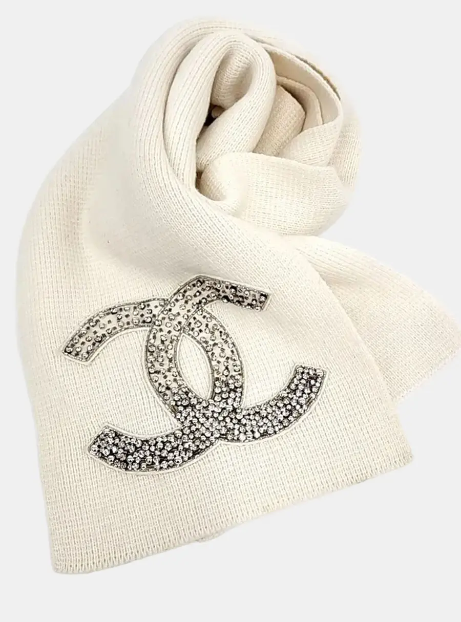 Chanel CC Ivory Cashmere Scarf