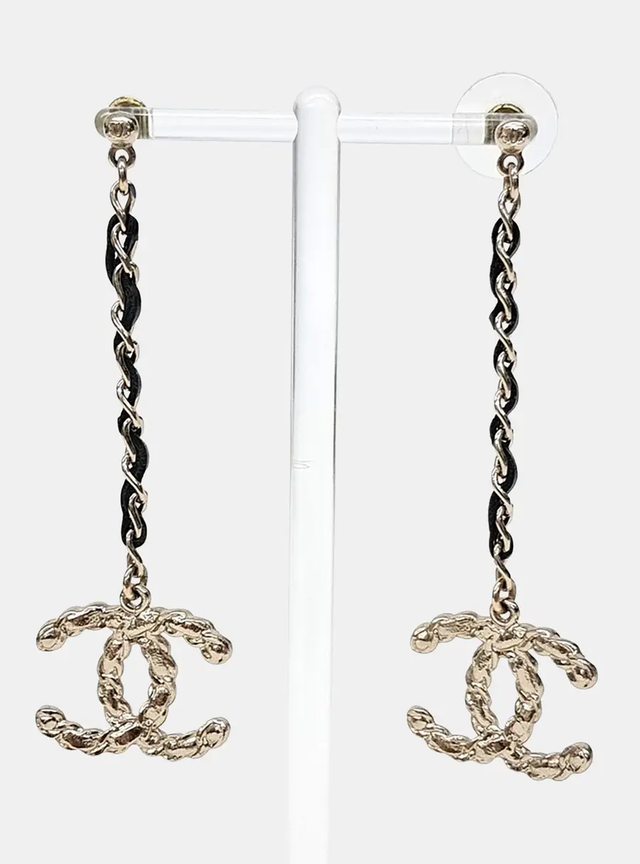 Chanel Coco Mark Gold Leather Dangle Earring