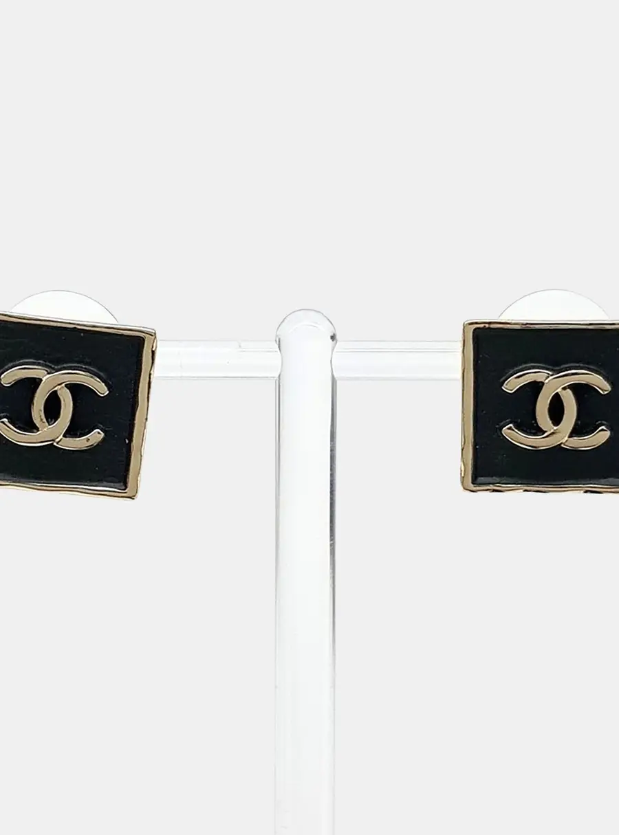 Chanel Square CC Logo Stud Earrings