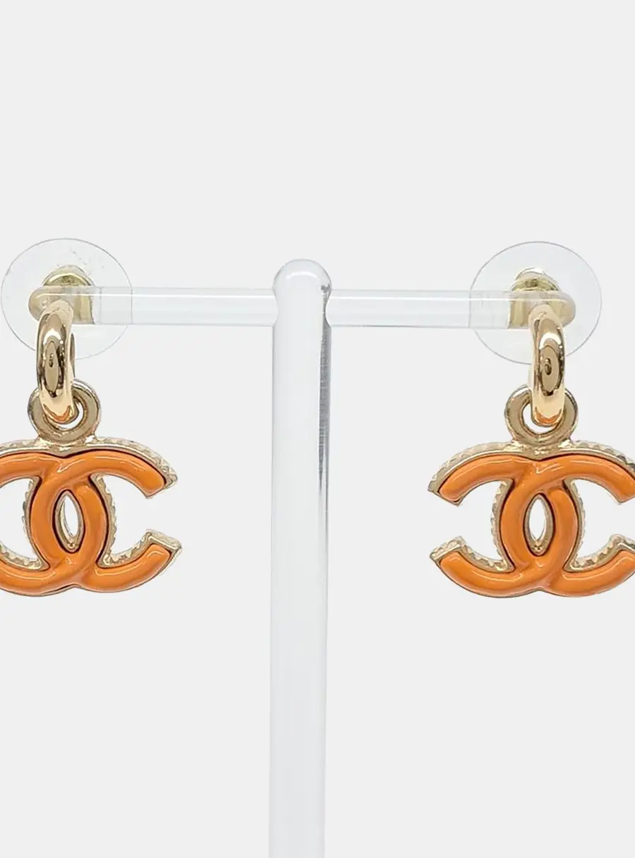 Chanel CC Orange/Gold Dropdown Earrings