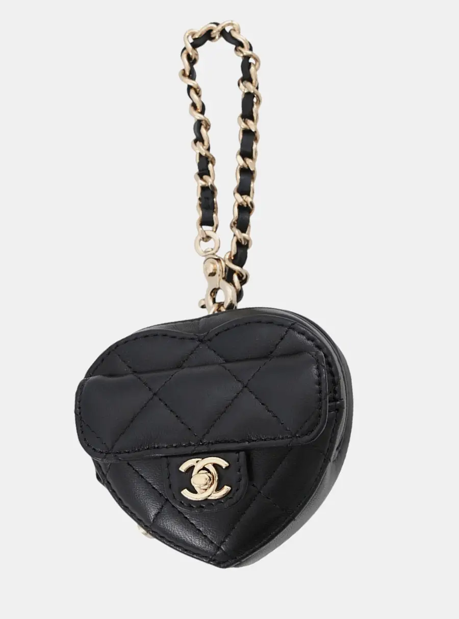 Chanel Matelasse CC Logo Mini Heart Black Lambskin