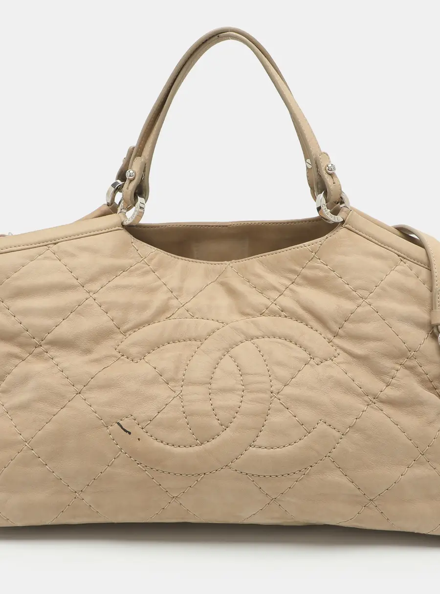 Chanel Sea Hit Beige Iridescent Quilted Leather Tote