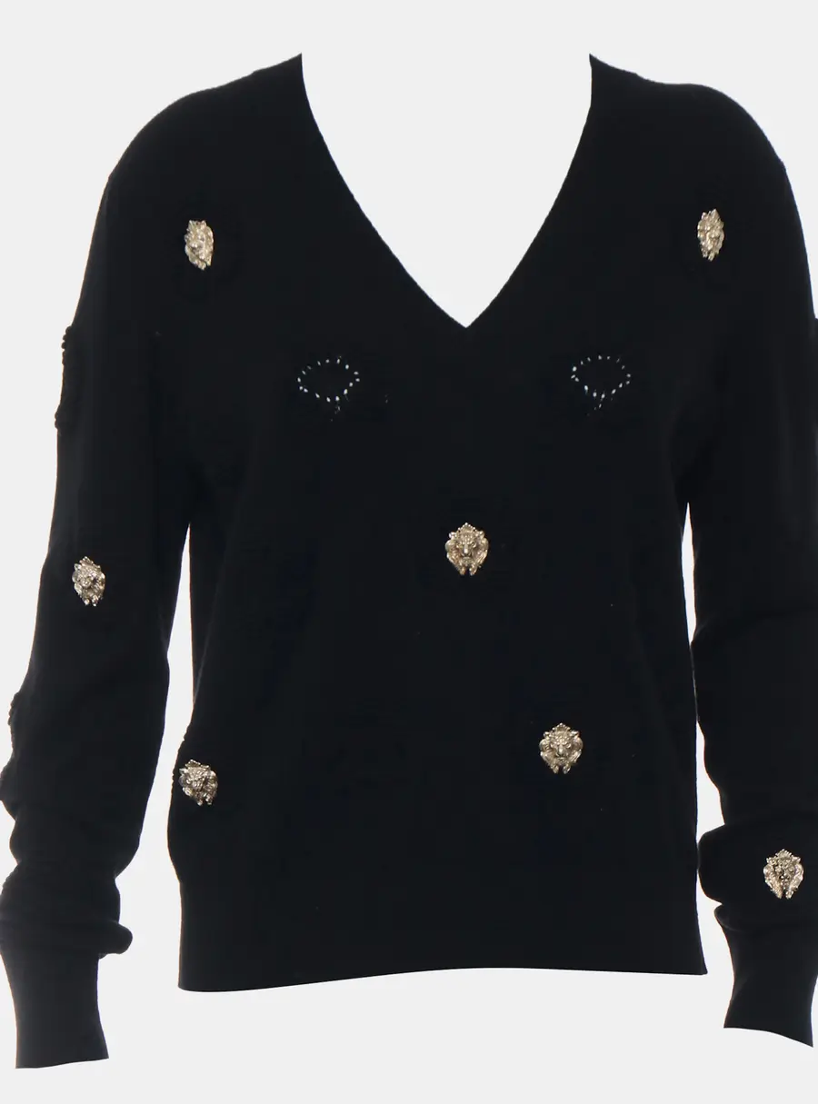 Chanel CC Lion Head Embellished Cashmere Sweater