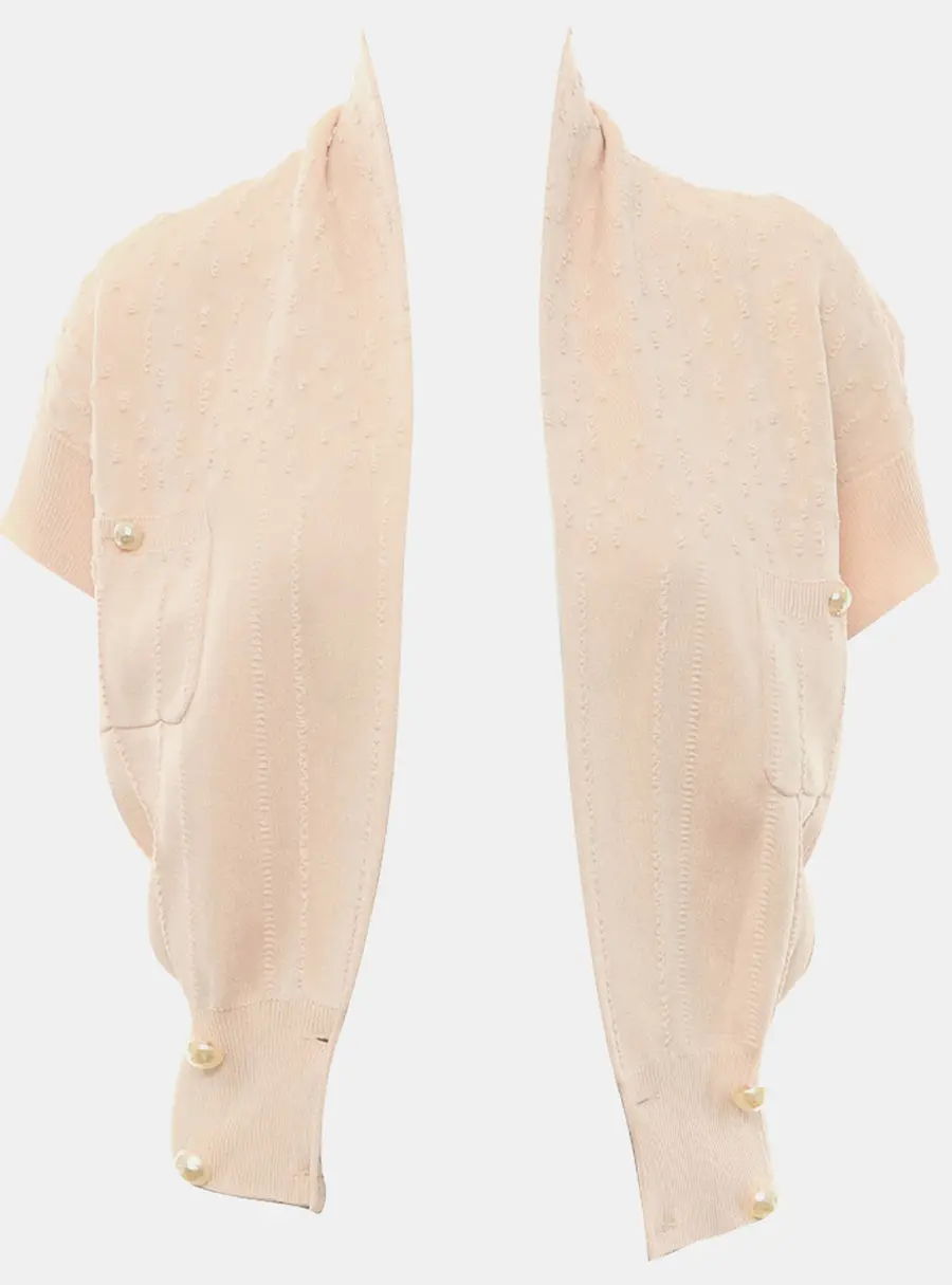 Chanel Pink Viscose Textured Knit Short Sleeve Cardigan Size S