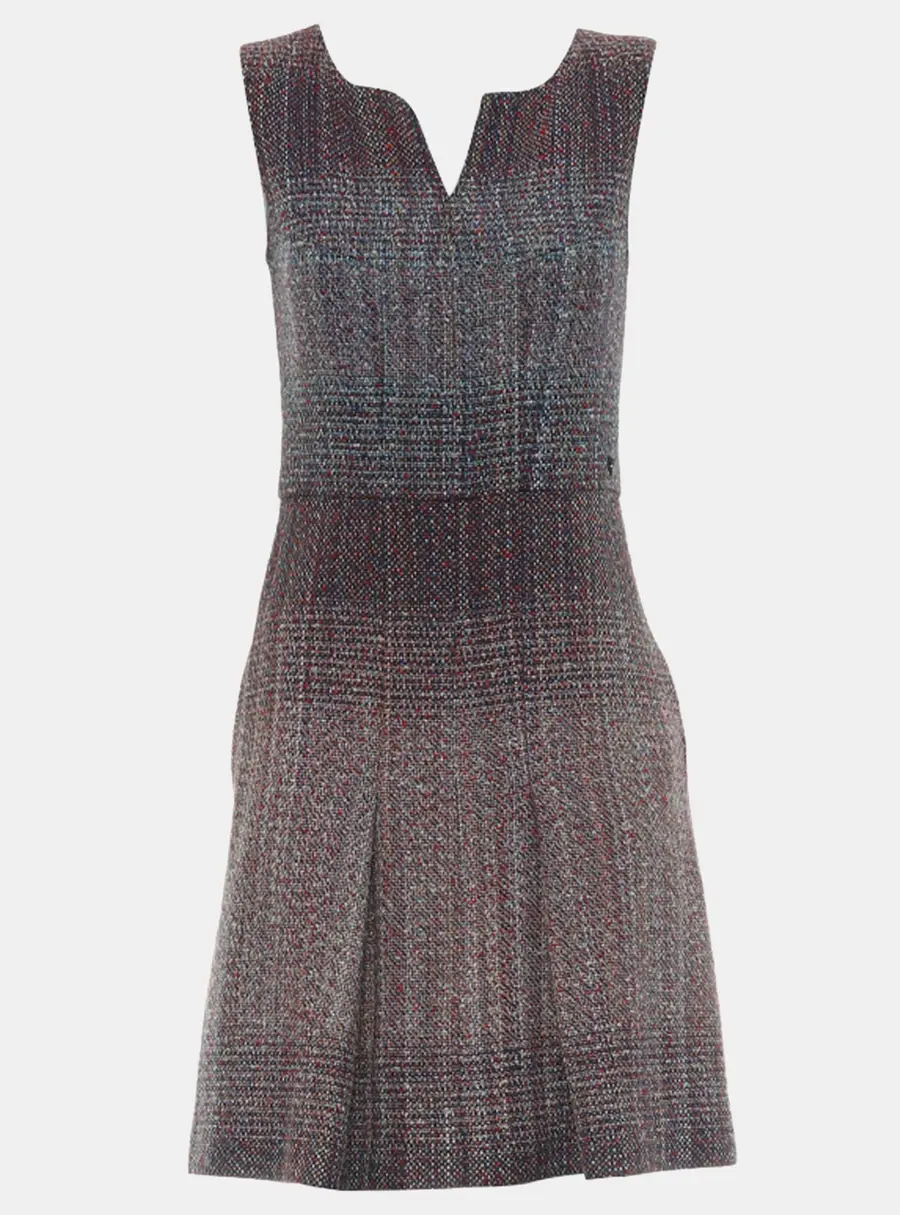 Chanel 2017 Fantasy Multicolor/Burgundy Tweed Sleeveless Dress Size S