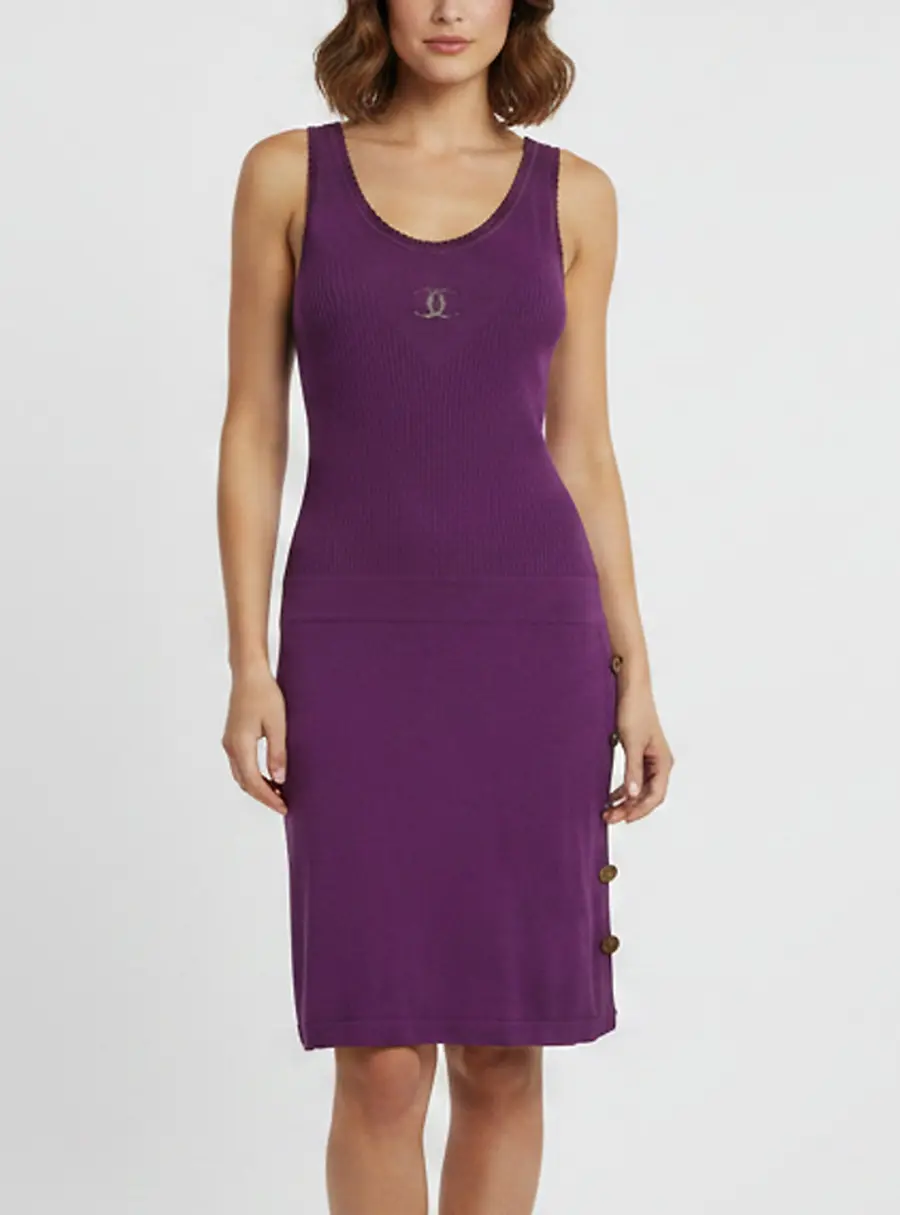 Chanel Purple Jacquard Knit Sleeveless Drop Waist Dress S