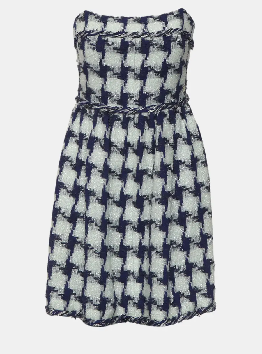 Chanel Houndstooth S Purple Polyamide Silk Tube Dress