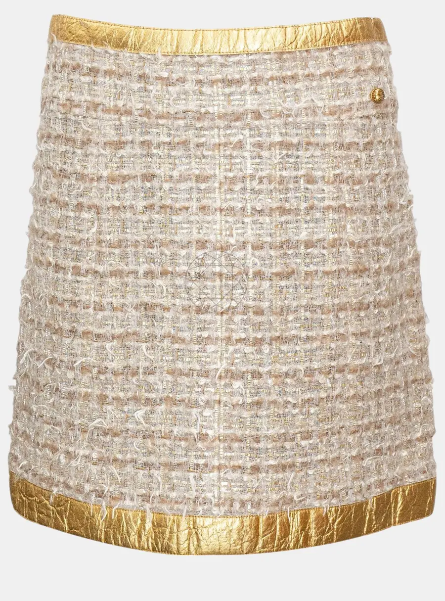 Chanel 2019 Metiers d'Art Paris New York Gold Metallic Tweed Skirt S