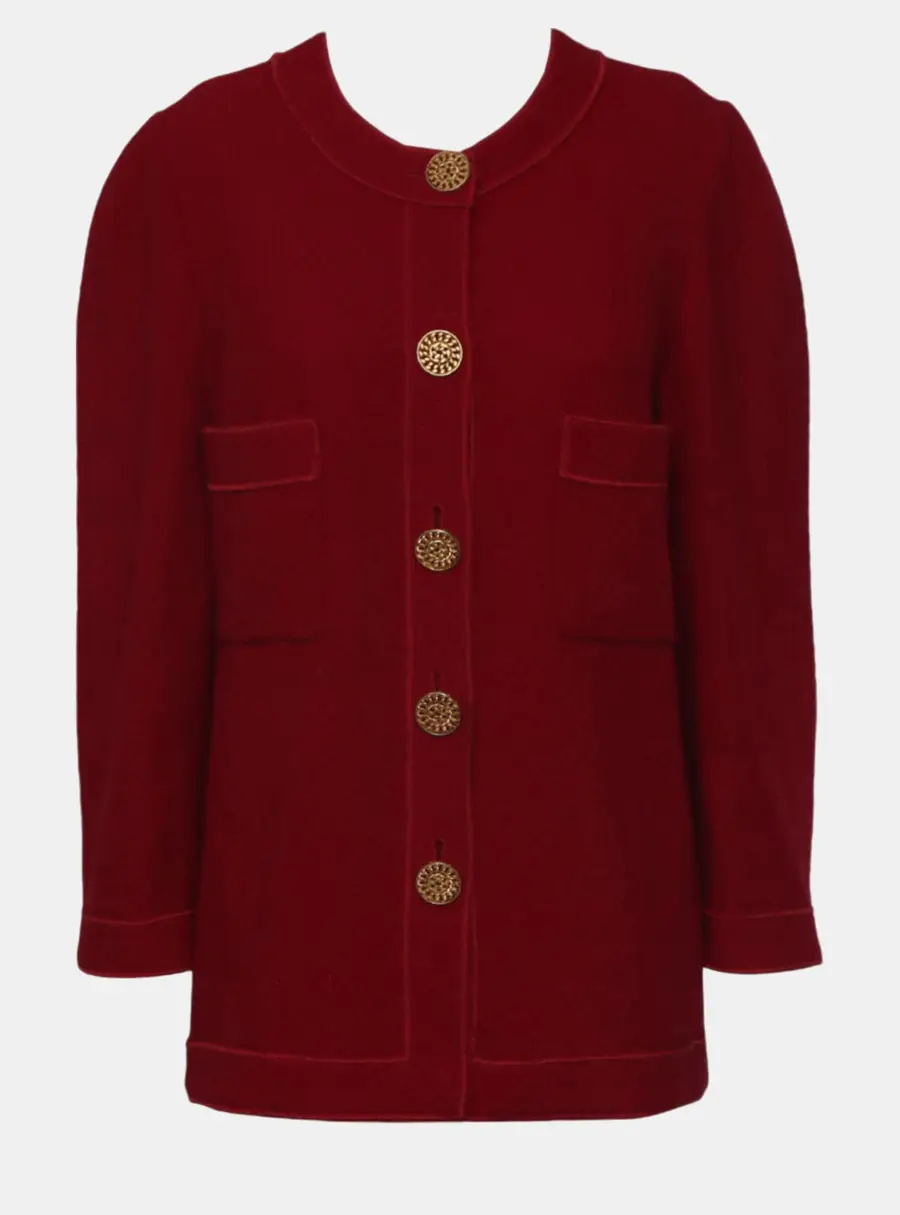 Chanel Vintage Red Lycra Wool Outerwear Cardigan