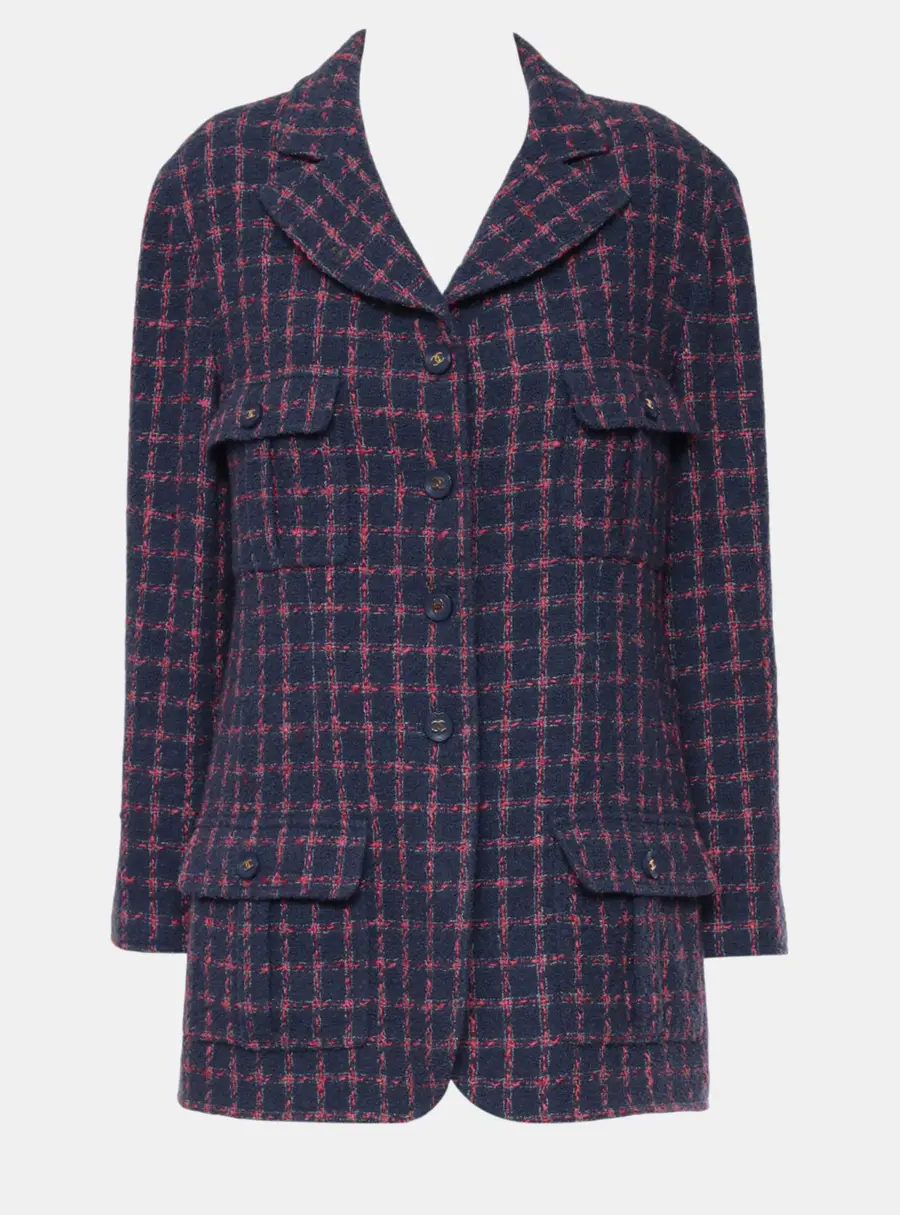 Chanel Vintage Blue Tweed Women's Blazer XL