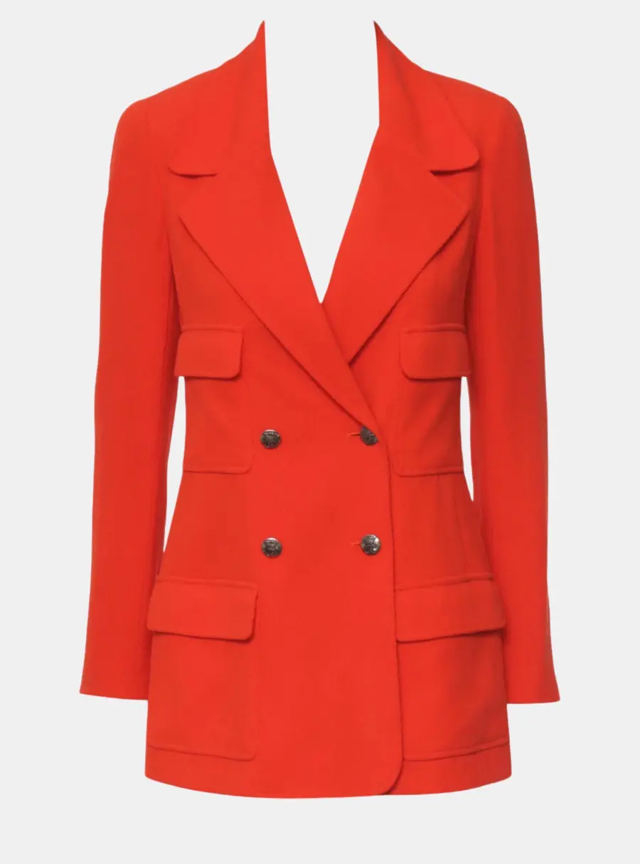 Chanel Vintage 90s Orange Wool Double -Breasted Blazer M