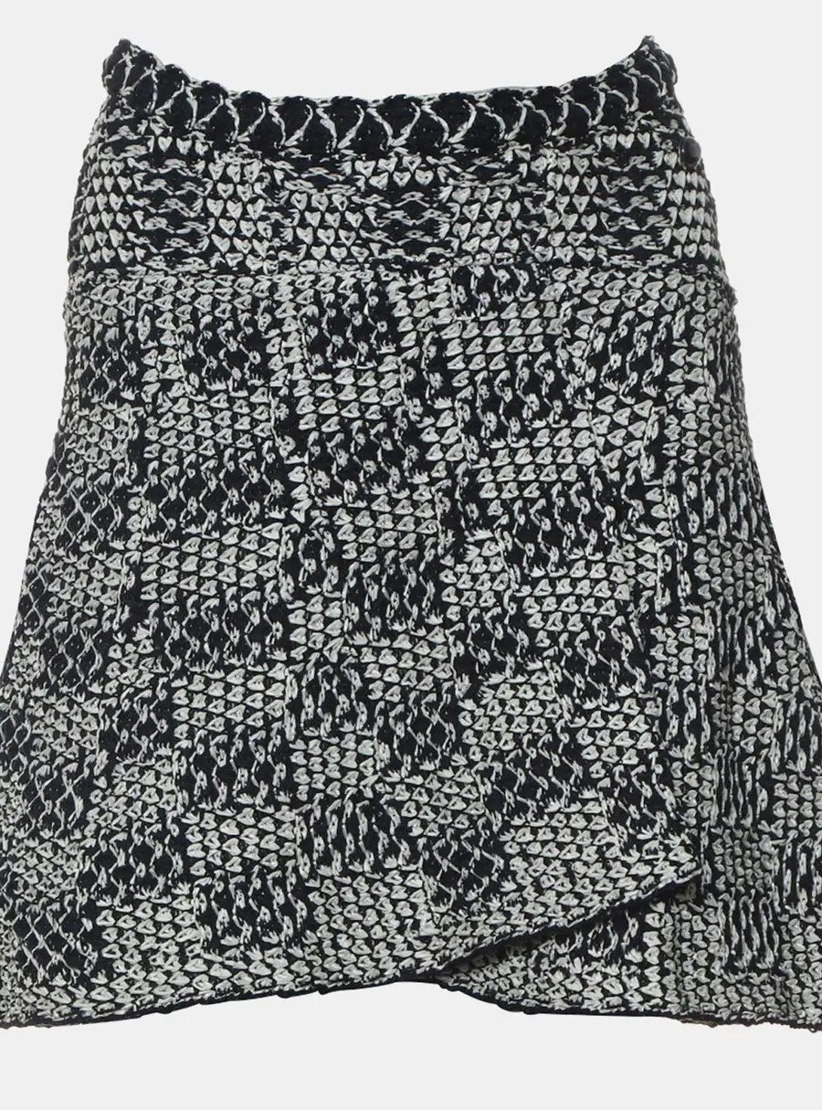 Chanel Navy Blue White Nylon Cotton Textured Knit Women's Skirt