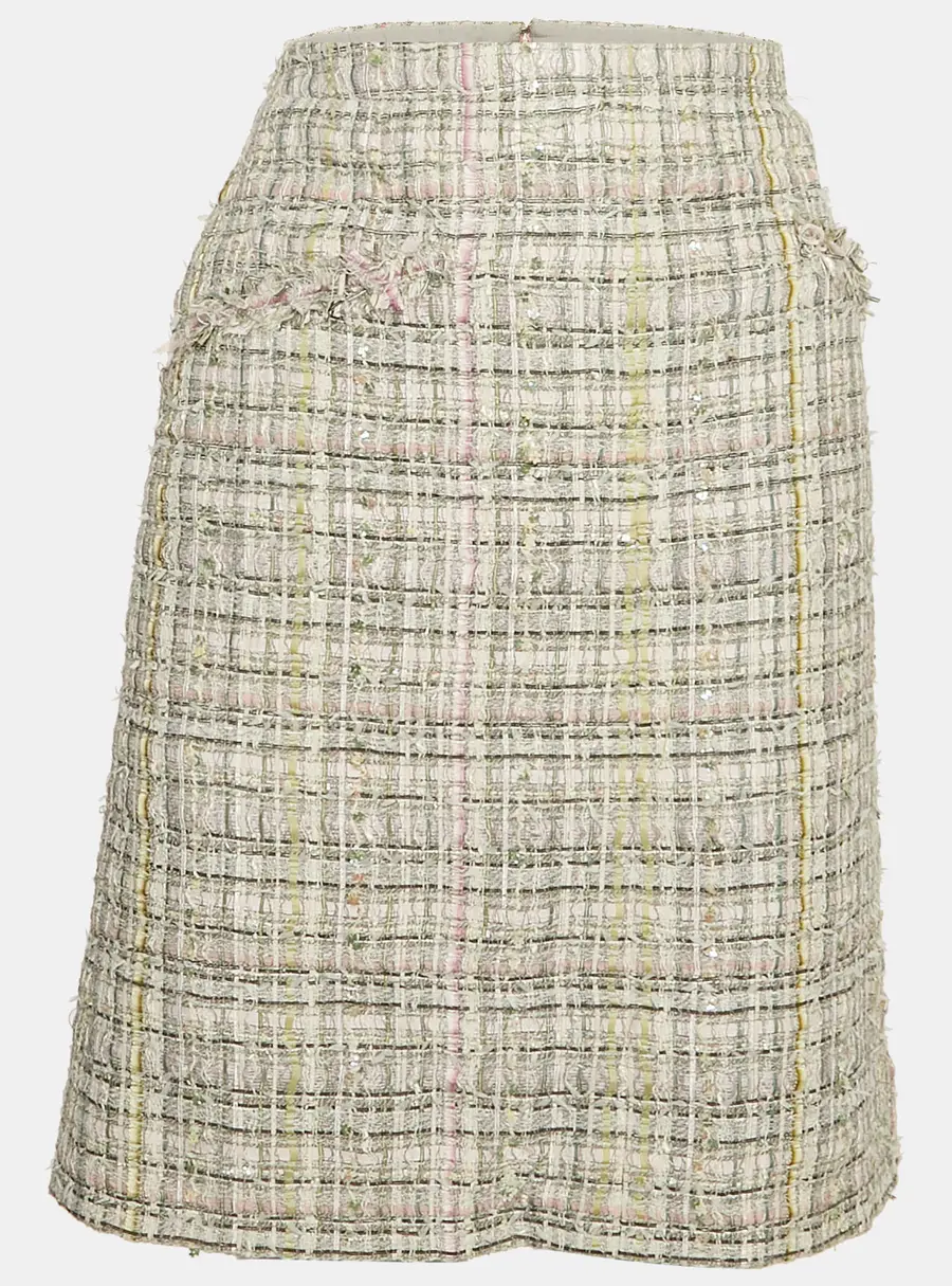 Chanel White Sequin Embellished Tweed Pencil Skirt S
