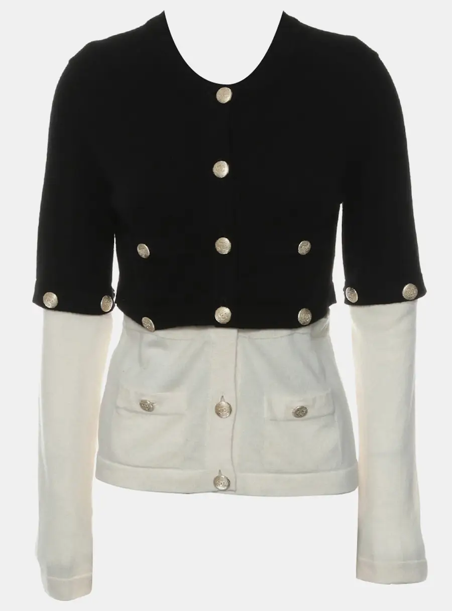 Chanel Cruise 2022 S Black Off -White Cashmere Detachable Cardigan