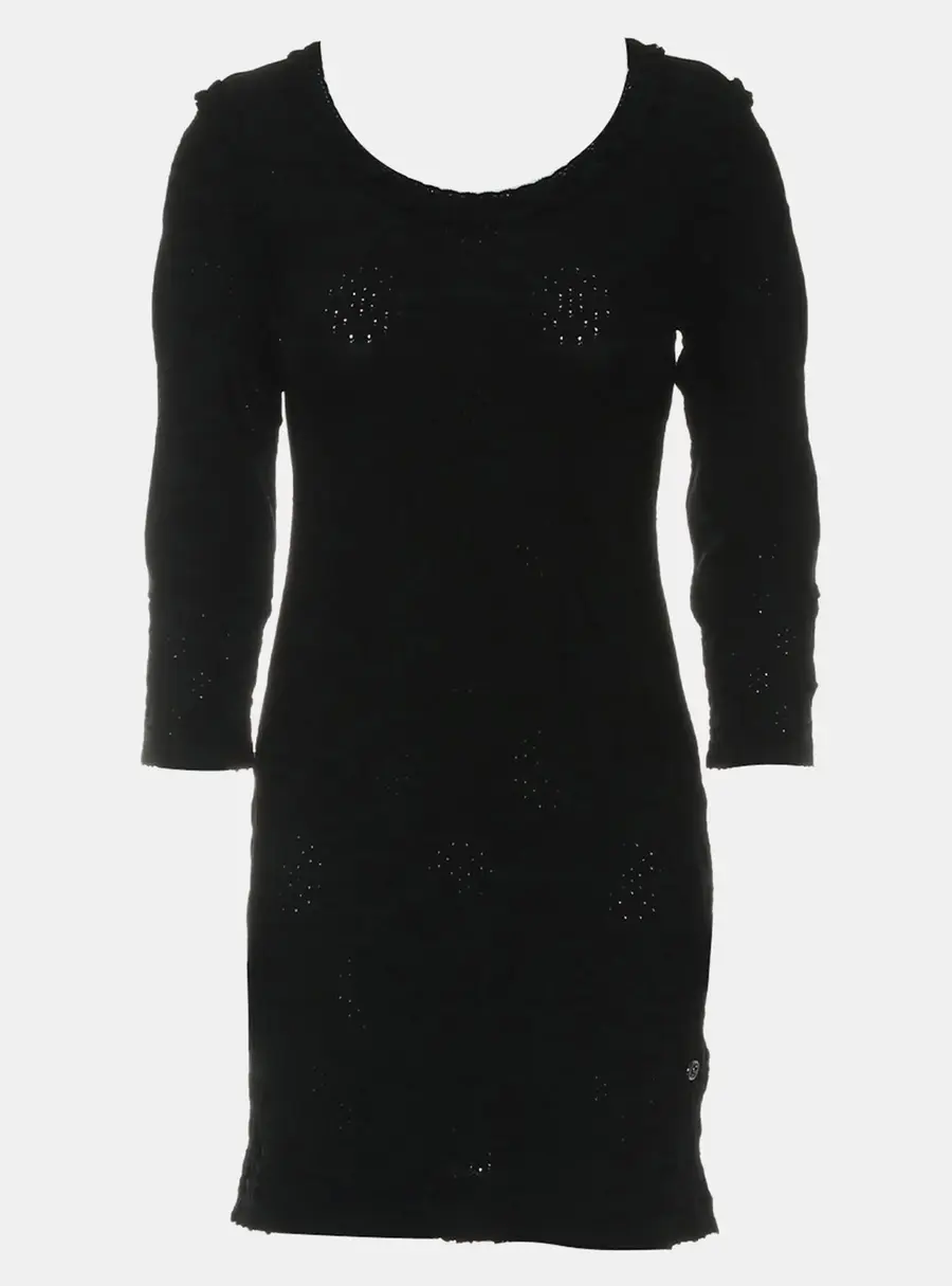 Chanel Ruffle -Trim S Black Rayon Knit Dress