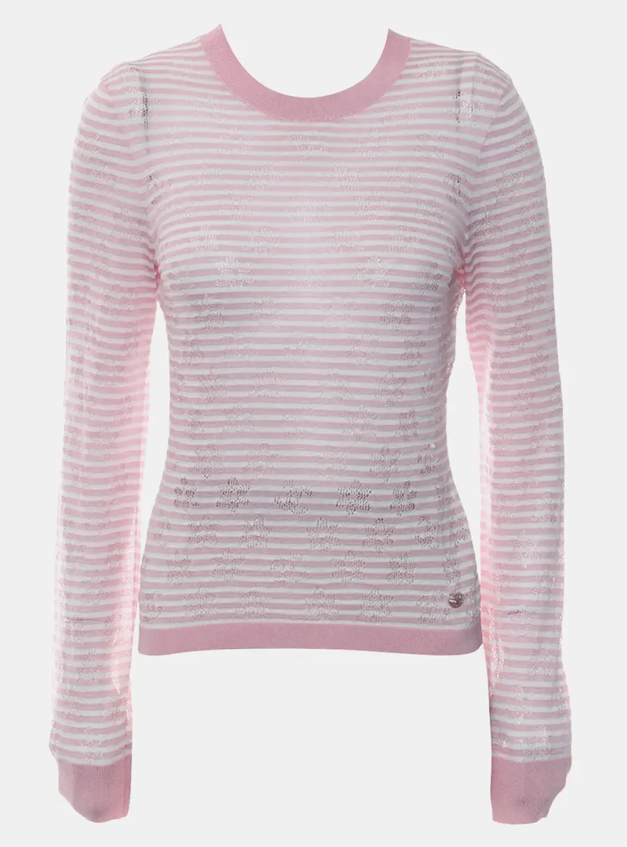 Chanel Pink Stripes Lightweight Sweater S Clothes Women