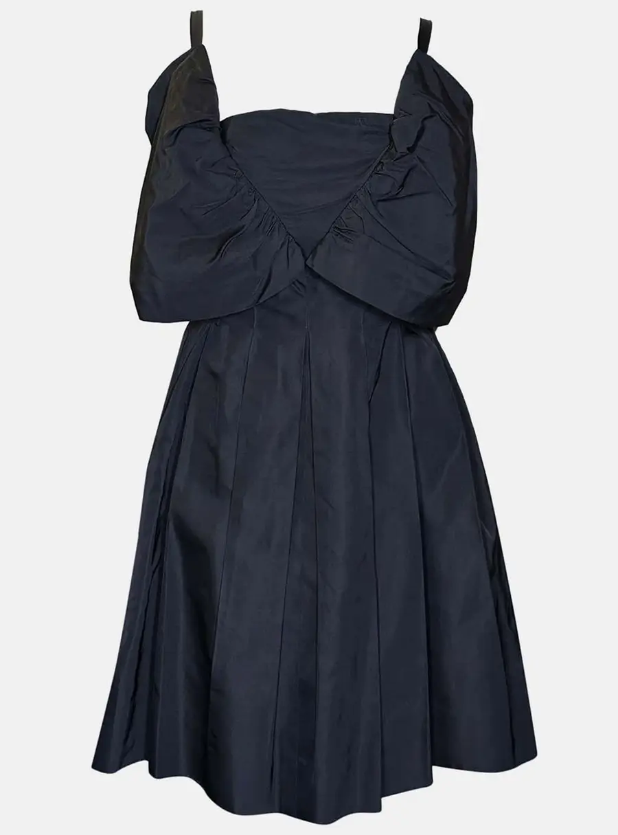 Chanel 06P Pleated Black Silk Women's Short Dress S