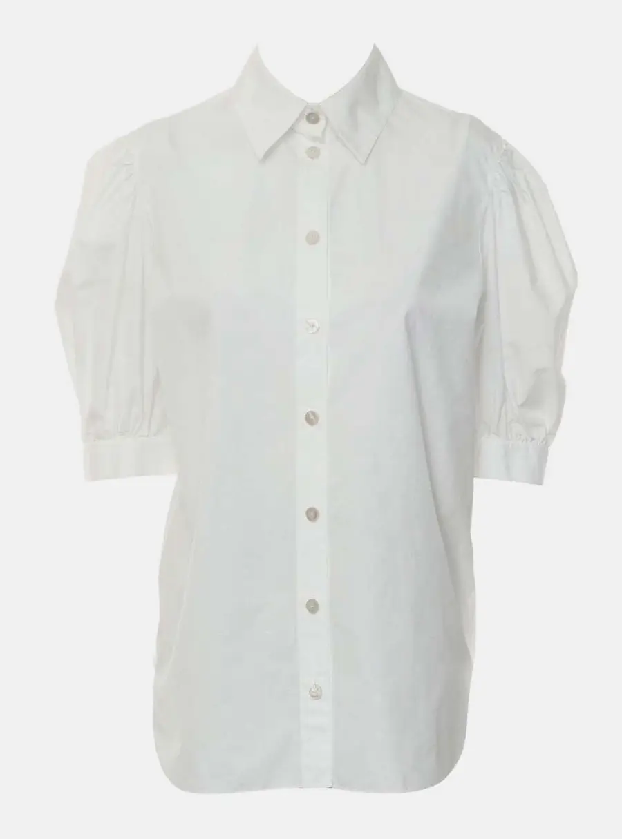 Chanel Logo Button Up White Cotton Shirt Size S