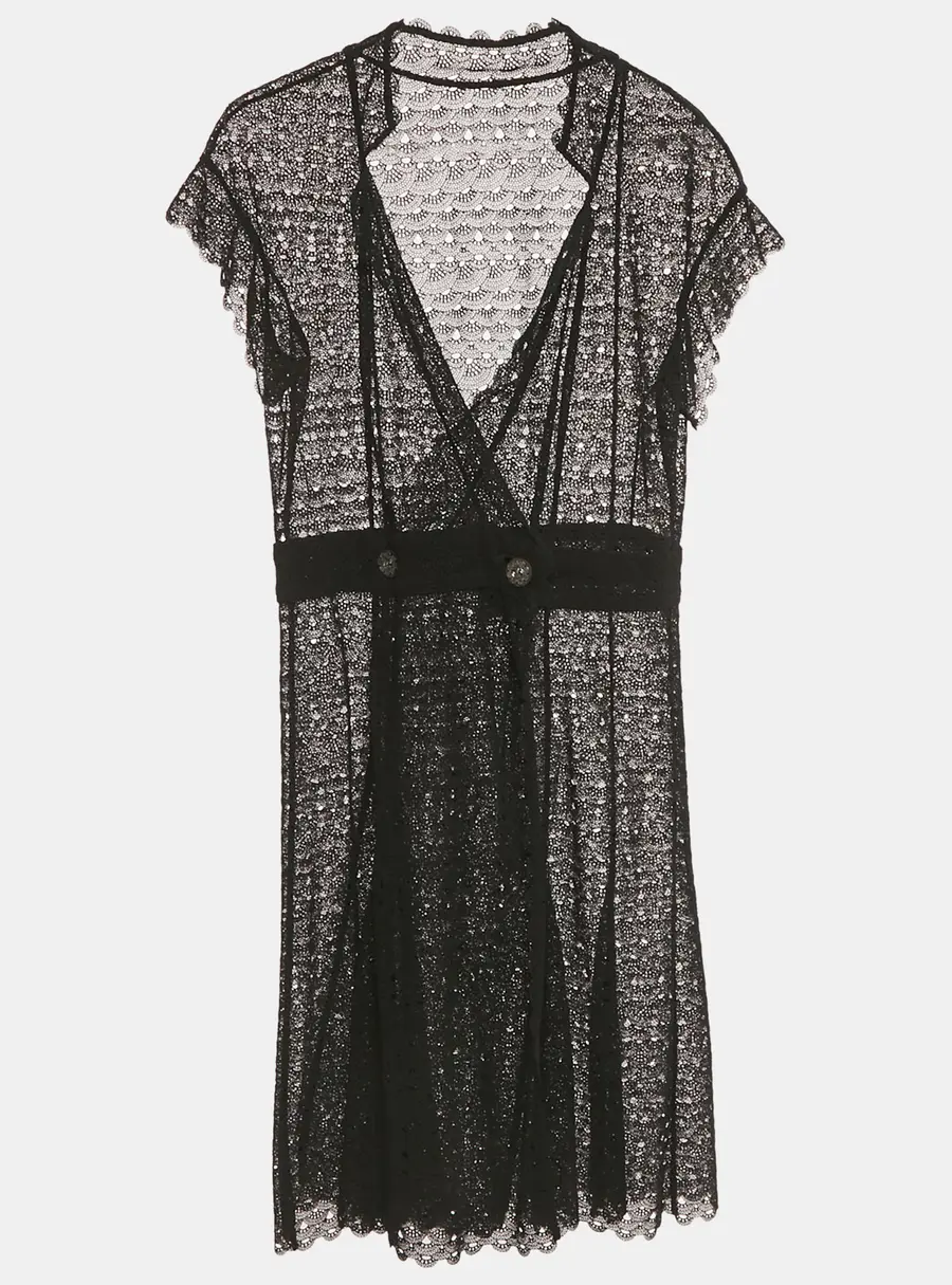 Chanel Black Crochet Double Breasted Short Dress M