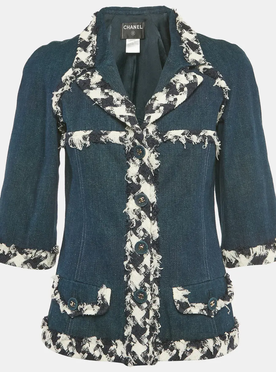 Chanel Navy Blue Raw Edge Denim Jacket M