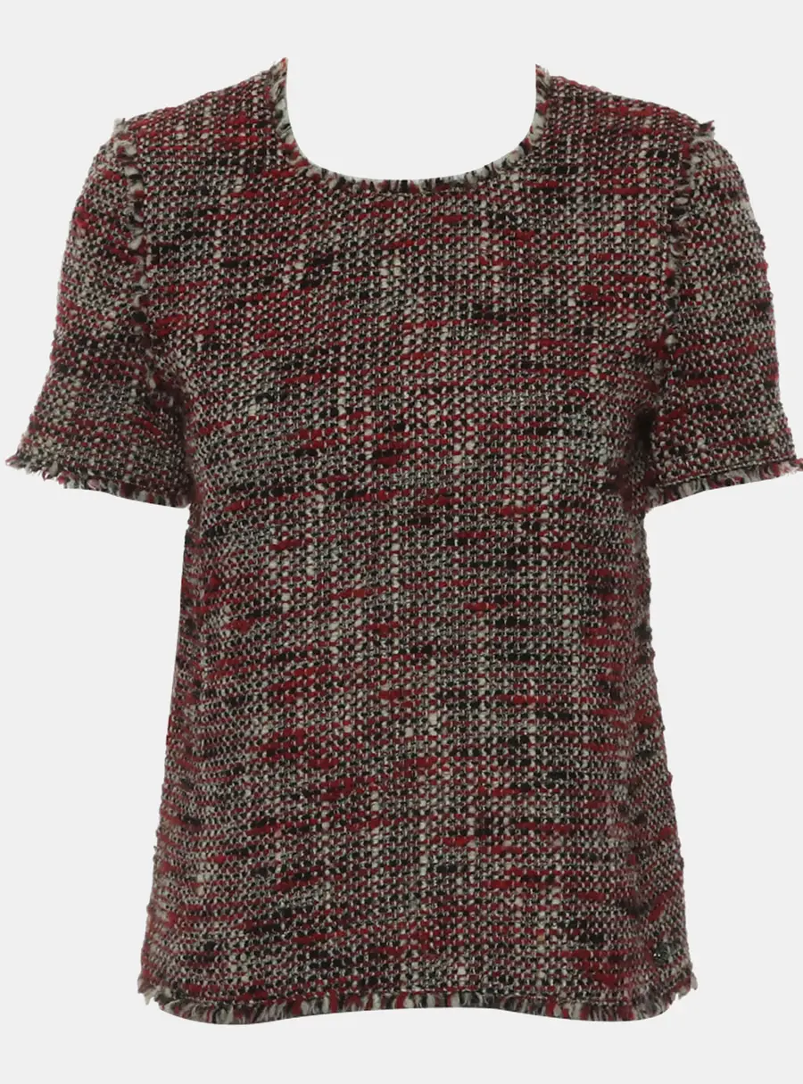 Chanel Red Tweed Short Sleeve Top M